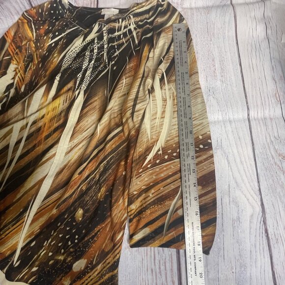 Chico's Tigers Eye Animal Print Top 3(XL 16) Knit Fall Autumn Rhinestones BOHO‎ - Picture 13 of 15
